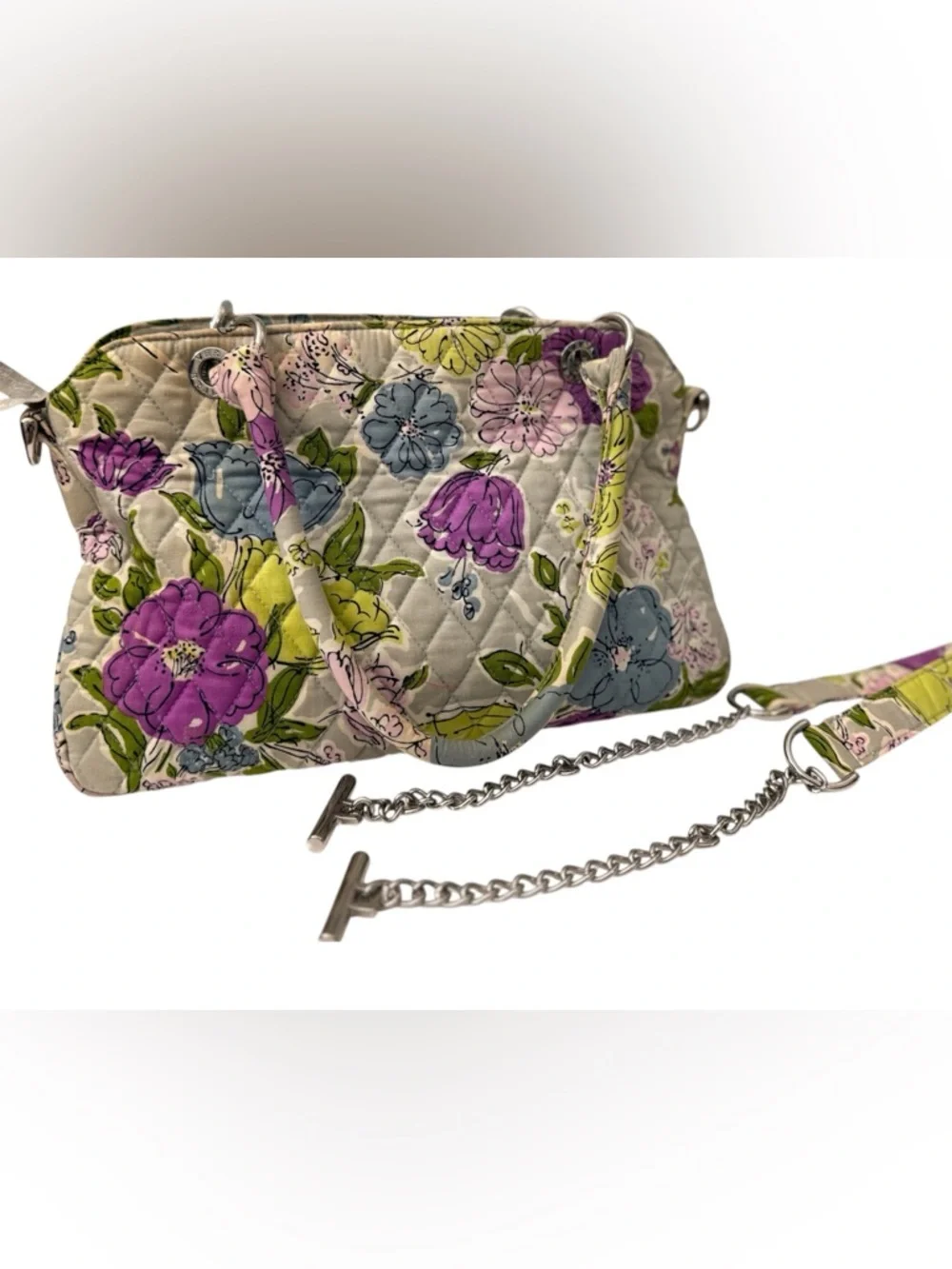 Vera Bradley Floral Quilted Satchel Bag Neutral Multi Cotton w Detachable Strap